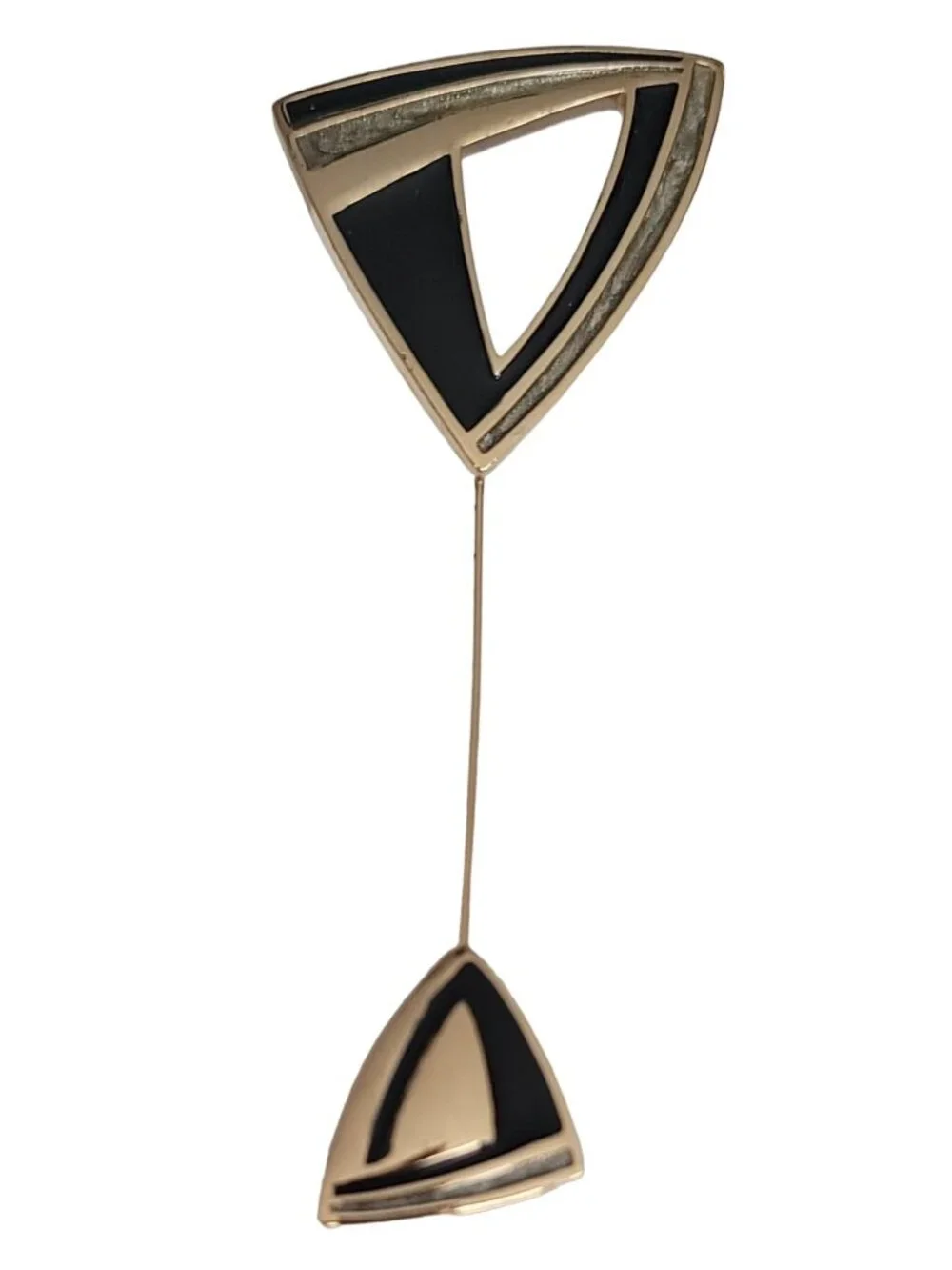 Trifari Black Gray Pearl Enamel Modernist Triangle Stick Lapel Pin, Signed K812
